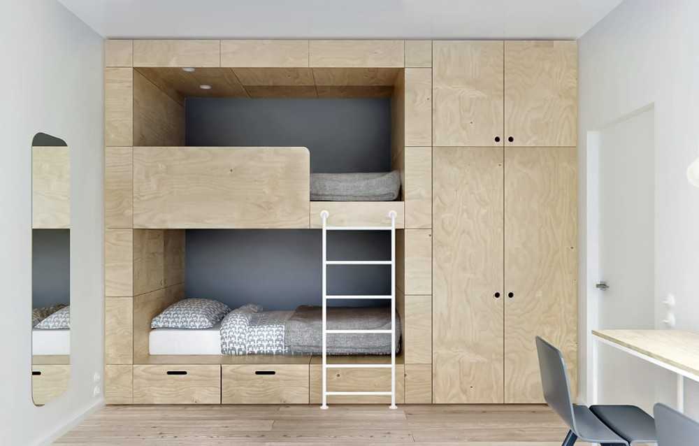 Industrial Bedroom with Wood Flooring and Loft