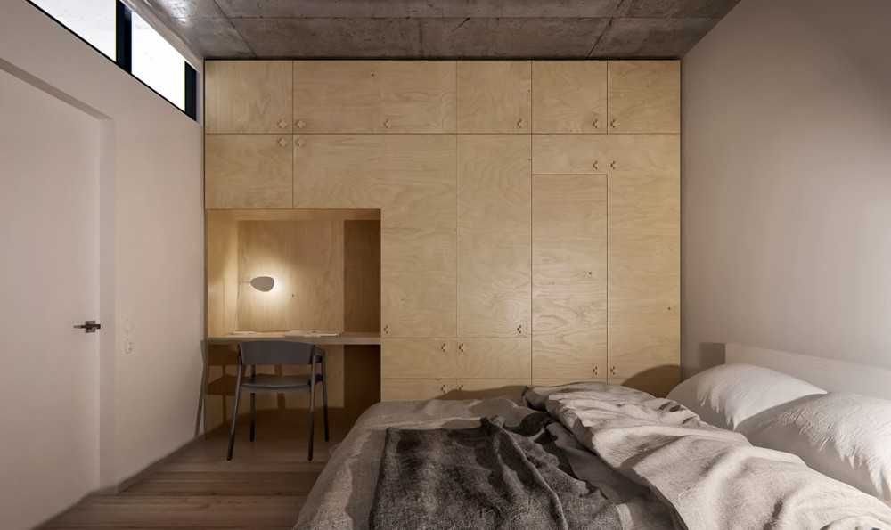 Industrial Bedroom with Wood Flooring and Wardrobe