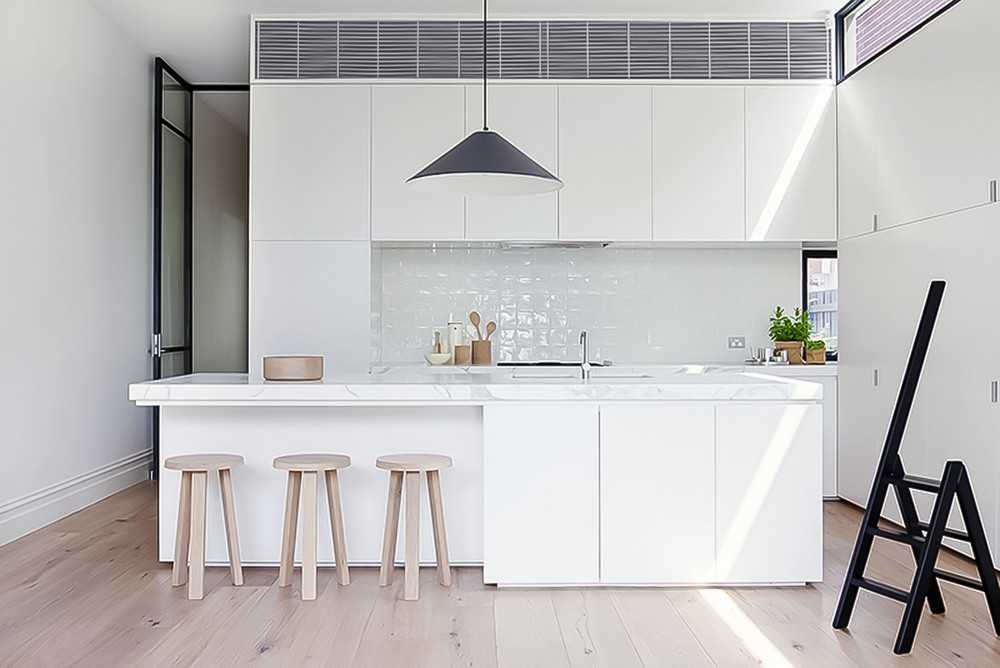 Scandinavian Kitchen with Vinyl Flooring and Bar Counter