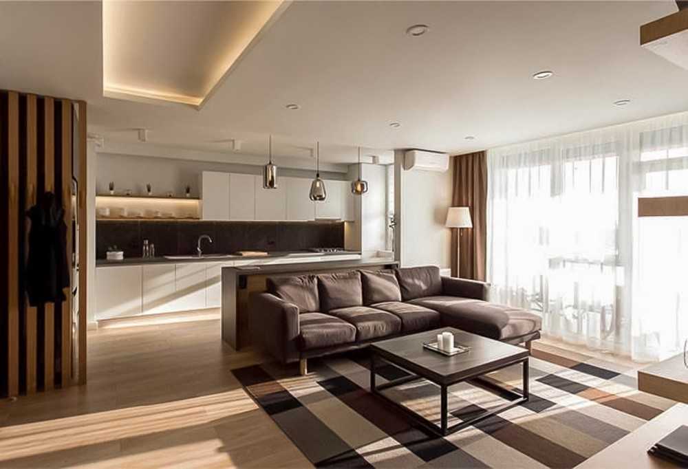 Contemporary Living Room with Kitchen Backsplash and Sofa