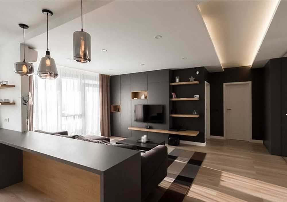 Contemporary Living Room with Vinyl Flooring and TV Console