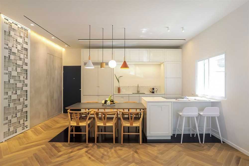 Contemporary Living Room with Ceiling Light and Bar Counter