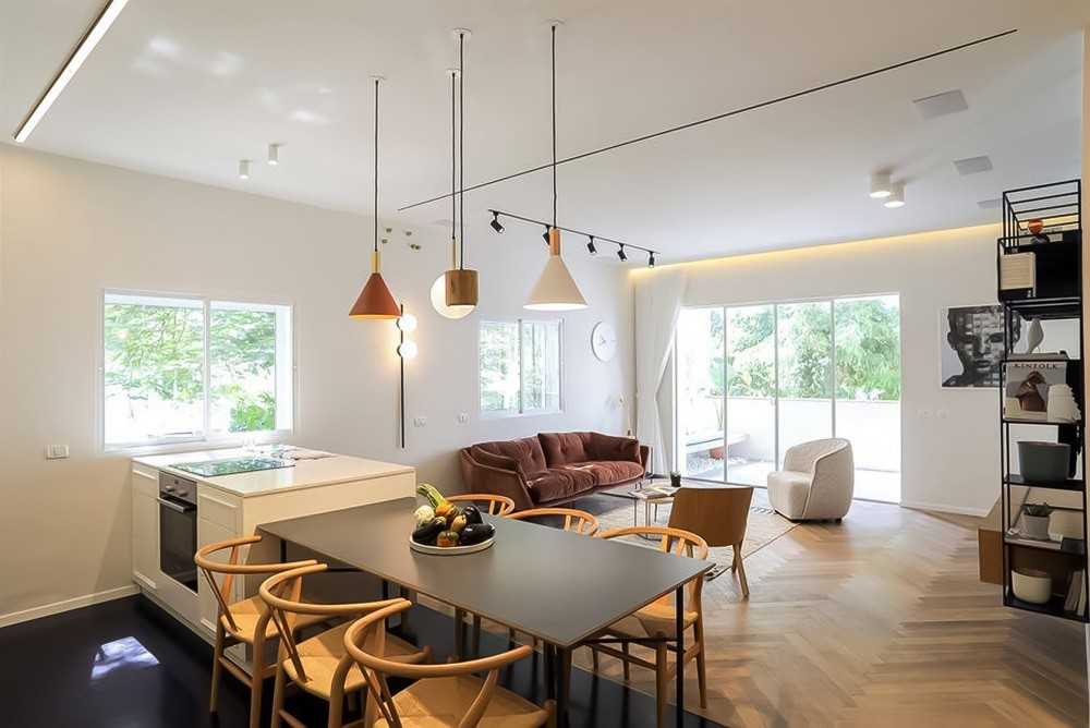 Contemporary Living Room with Granite Floor and Bar Counter