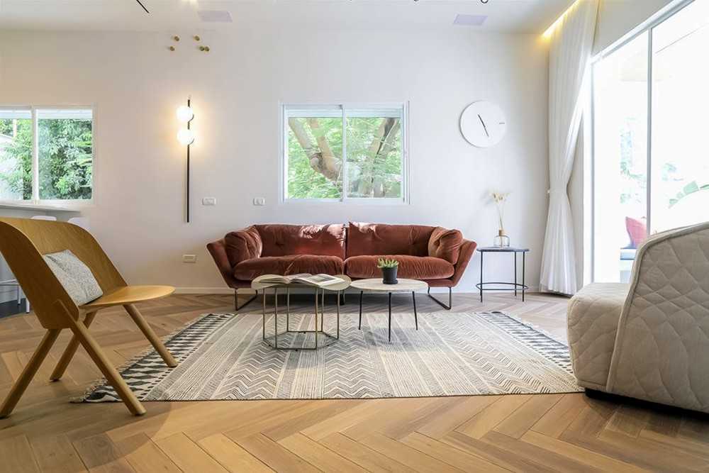 Contemporary Living Room with Bay Window and Carpet