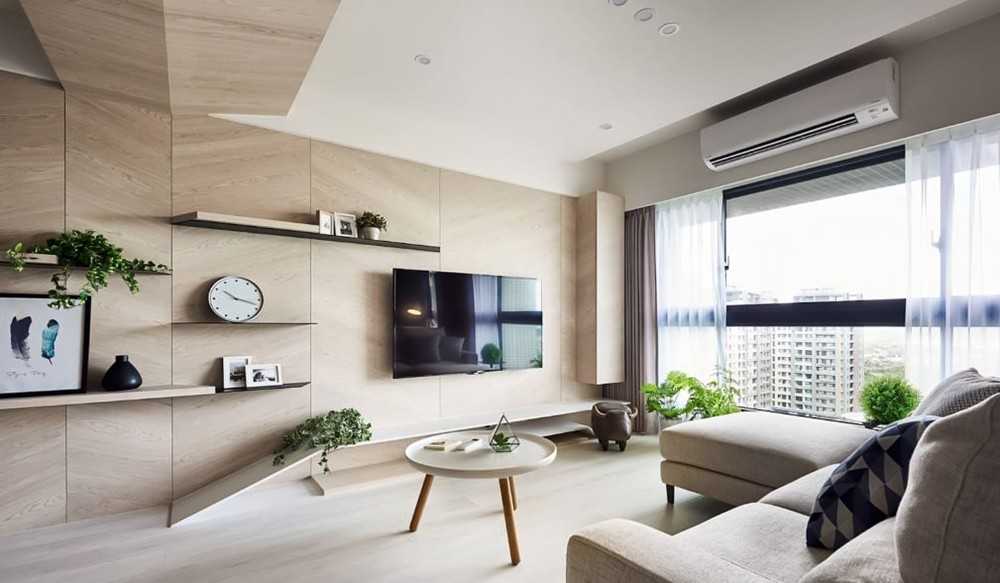 Contemporary Living Room with Granite Floor and Cove Lighting