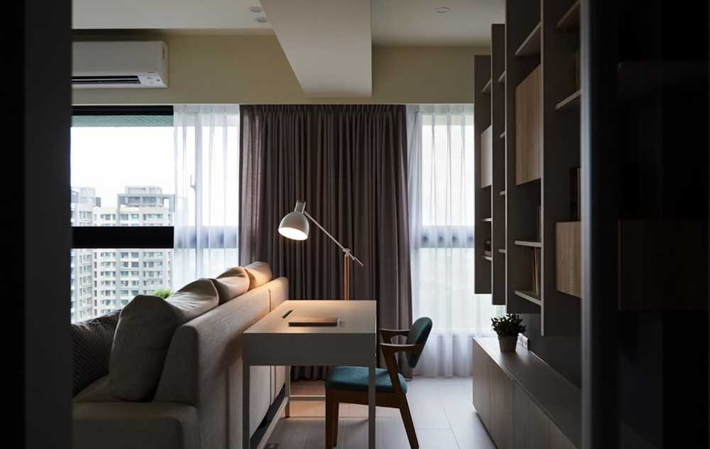 Contemporary Study with Ceiling Light and Desk