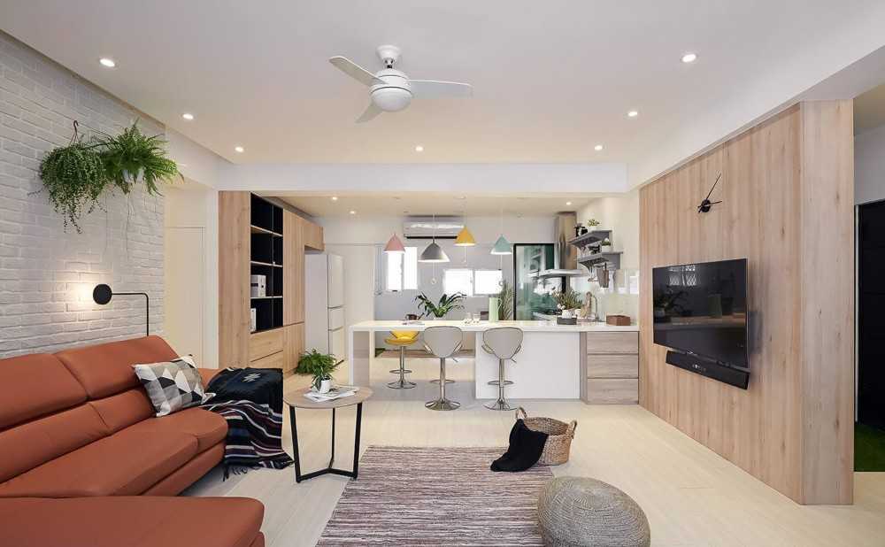 Contemporary Living Room with Settee and Cement Floor