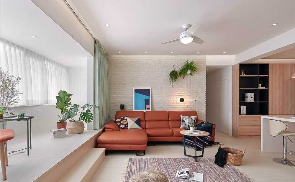 Contemporary Living Room with Cement Floor and TV Console