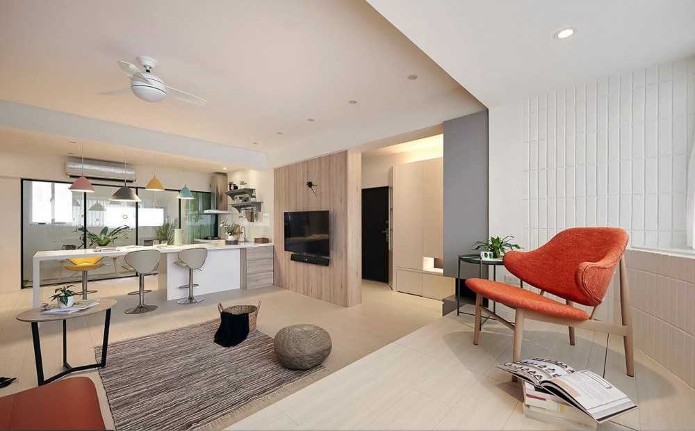 Contemporary Living Room with Granite Floor and Marble Floor