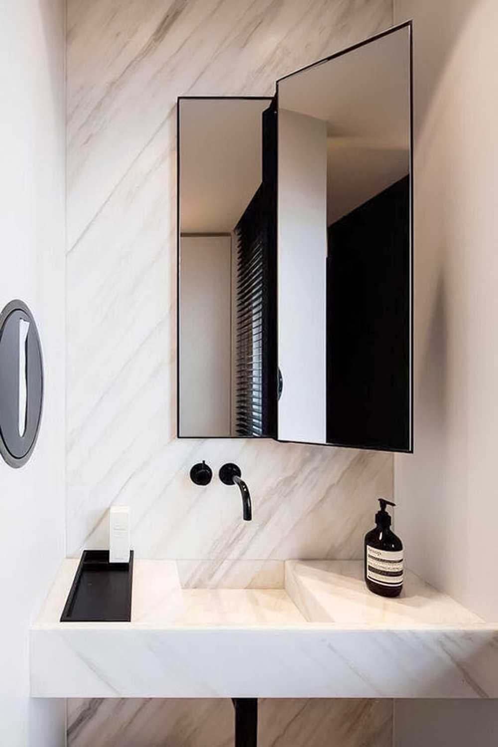 Contemporary Bathroom with Marble Floor and Mirror