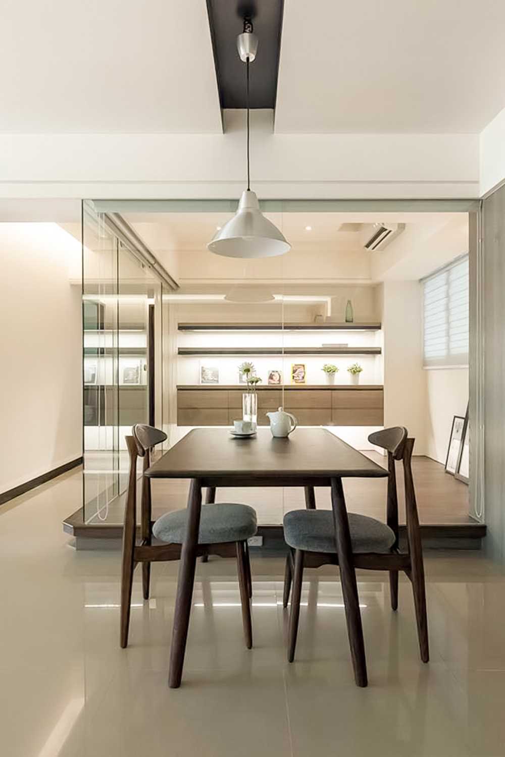 Contemporary Dining Room with Downlights and Console Table