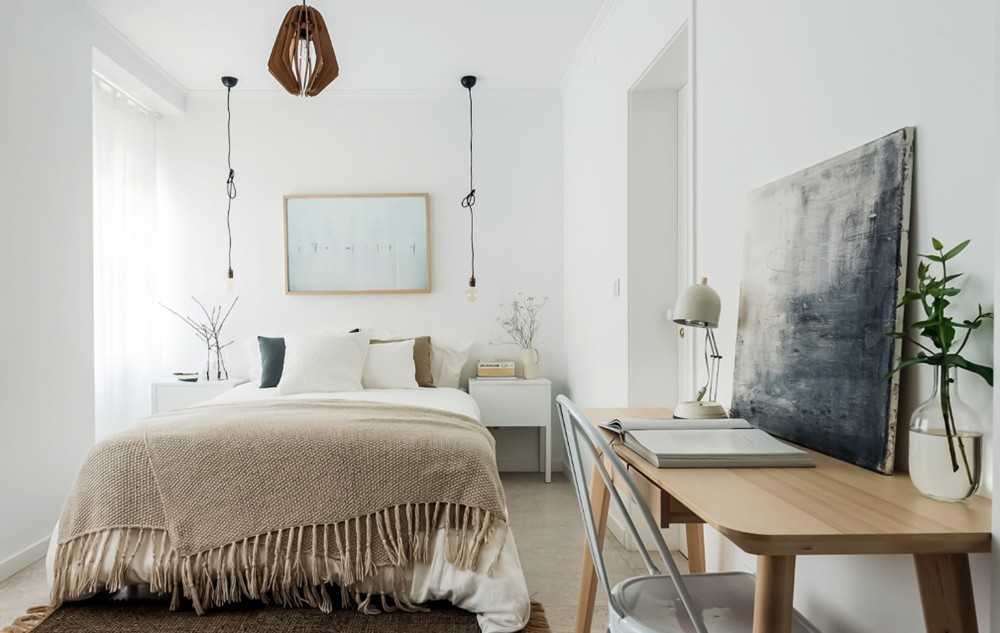 Transitional Bedroom with Platform Bed and Granite Floor