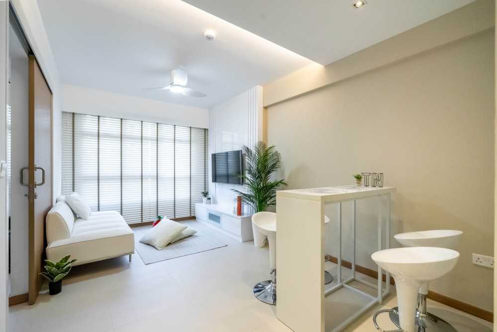 Minimalist Living Room with Vinyl Flooring and TV Console