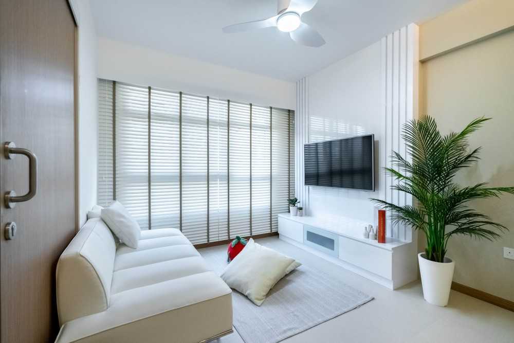 Minimalist Living Room with TV Console and Feature Wall