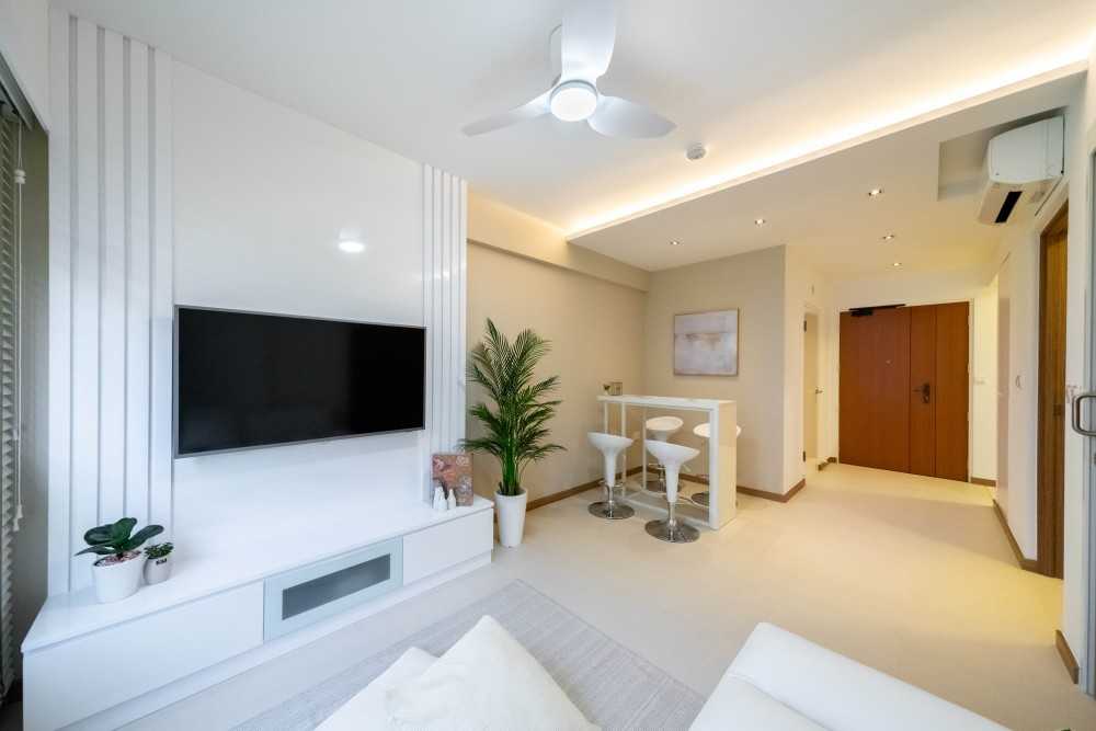 Minimalist Living Room with TV Console and Feature Wall