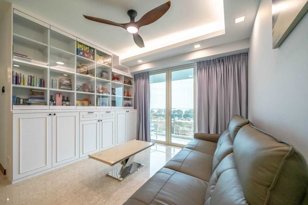 Contemporary Living Room with Homogeneous Tiles and Sofa