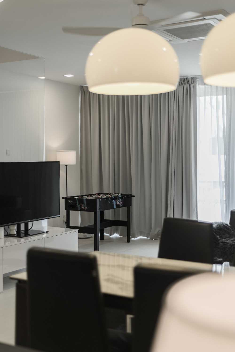 Minimalist Living Room with Feature Wall and Roller Blinds