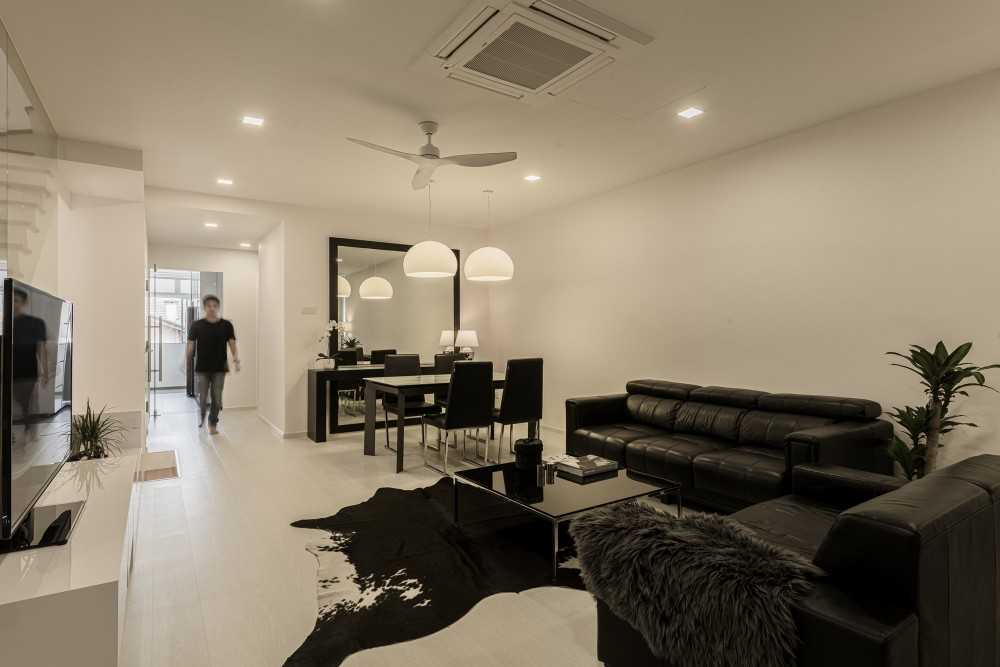 Minimalist Living Room with Vinyl Flooring and Herringbone Tiling