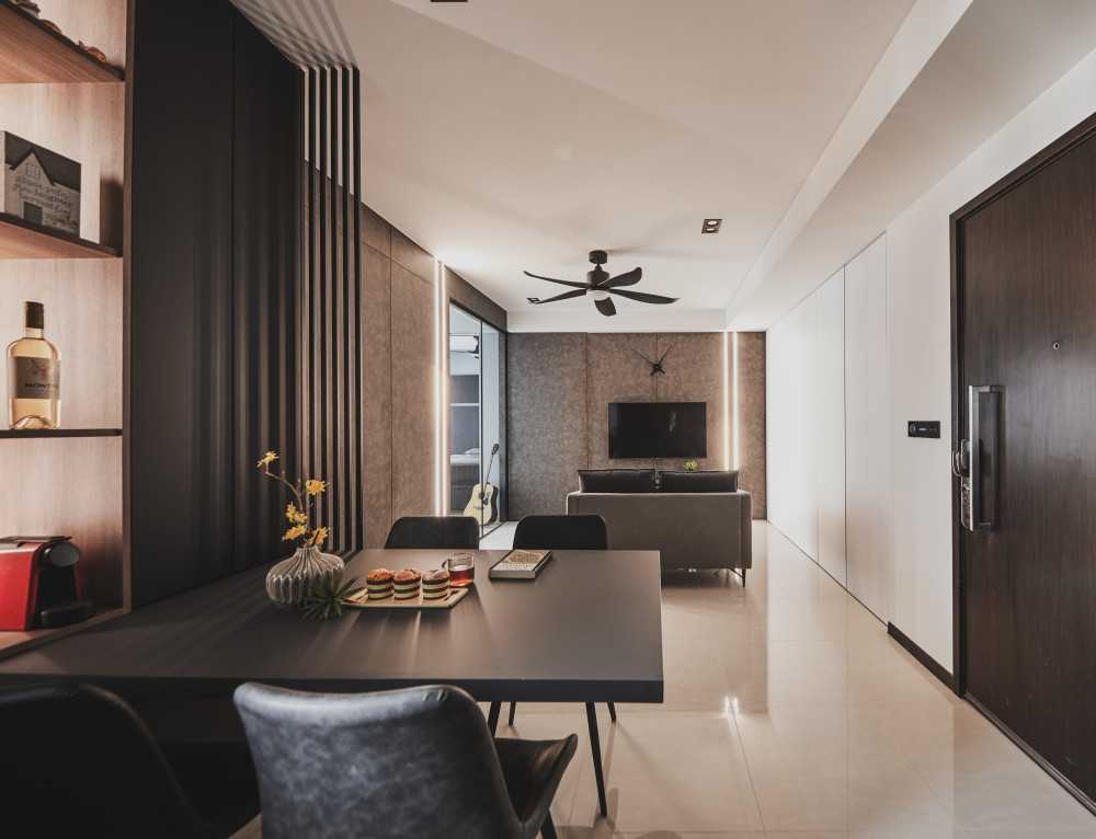 Minimalist Living Room with Feature Wall and Cove Lighting