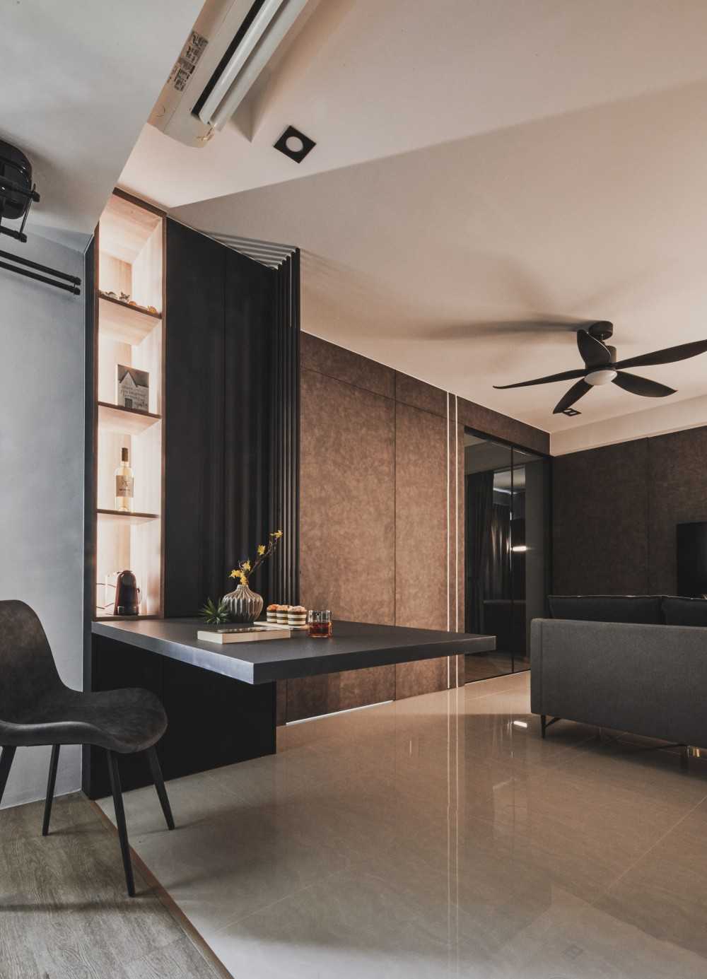 Minimalist Living Room with Feature Wall and Wood Feature Wall