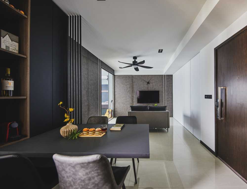 Minimalist Living Room with Feature Wall and Storage Cabinets