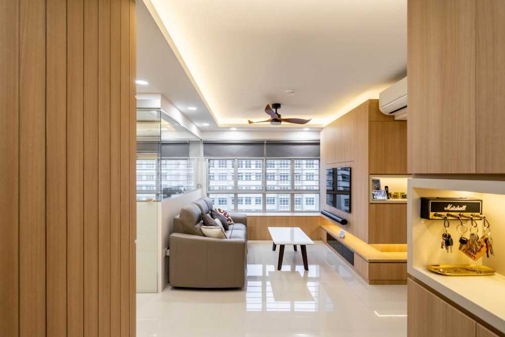 Scandinavian Living Room with TV Console and Feature Wall