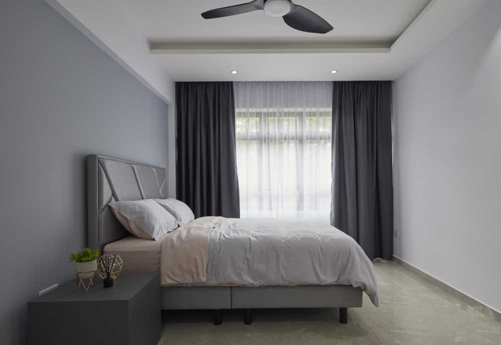 Contemporary Bedroom with Cove Lighting and Ceiling Fan