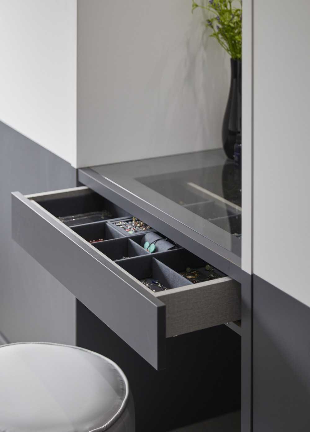 Contemporary Bedroom with Glass Door and Vanity Counter