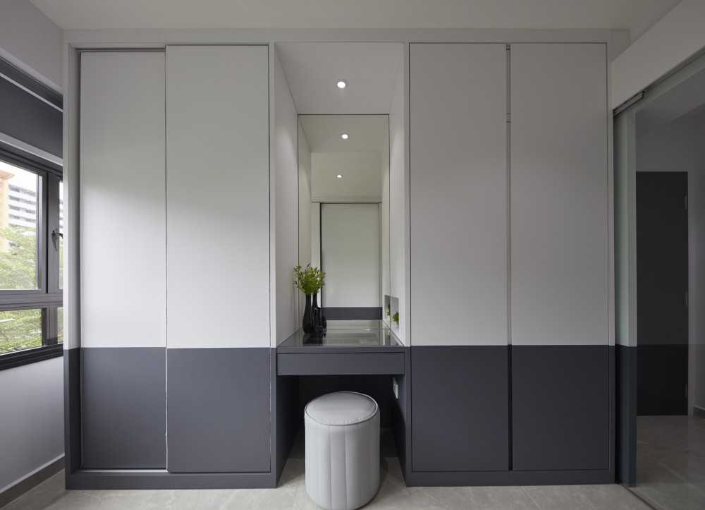 Contemporary Bedroom with Homogeneous Tiles and Wardrobe