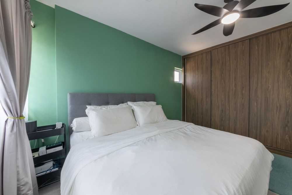 Scandinavian Bedroom with Platform Bed and Vinyl Flooring