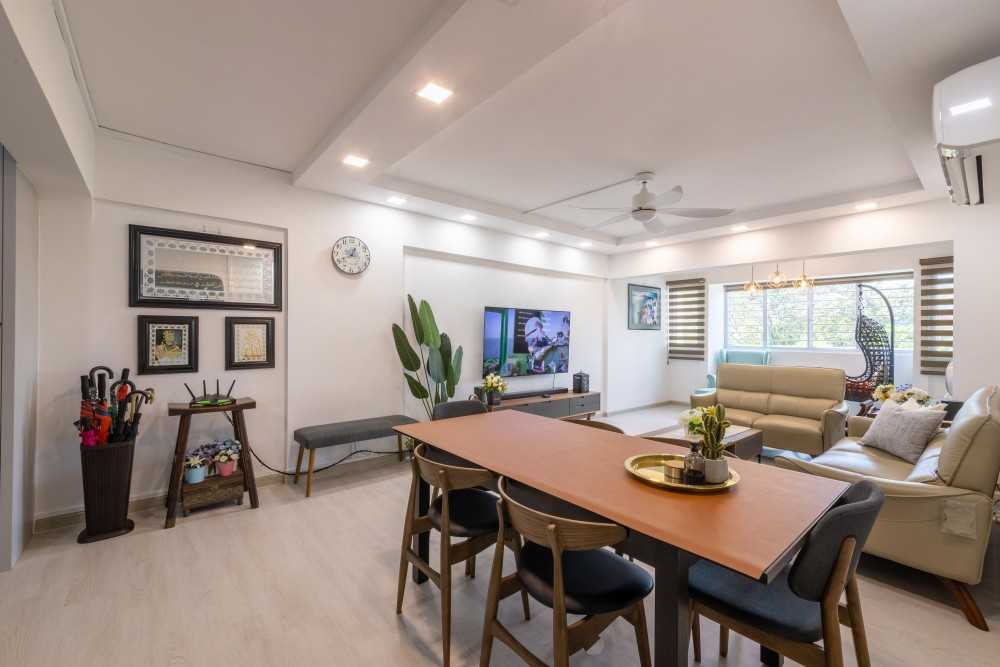 Scandinavian Living Room with Vinyl Flooring and Cove Lighting
