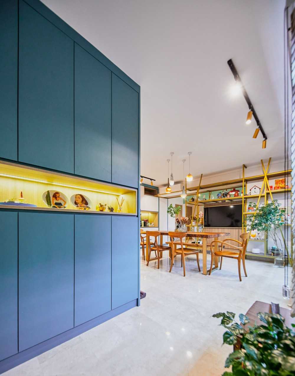 Eclectic Entryway with Marble Floor and TV Console