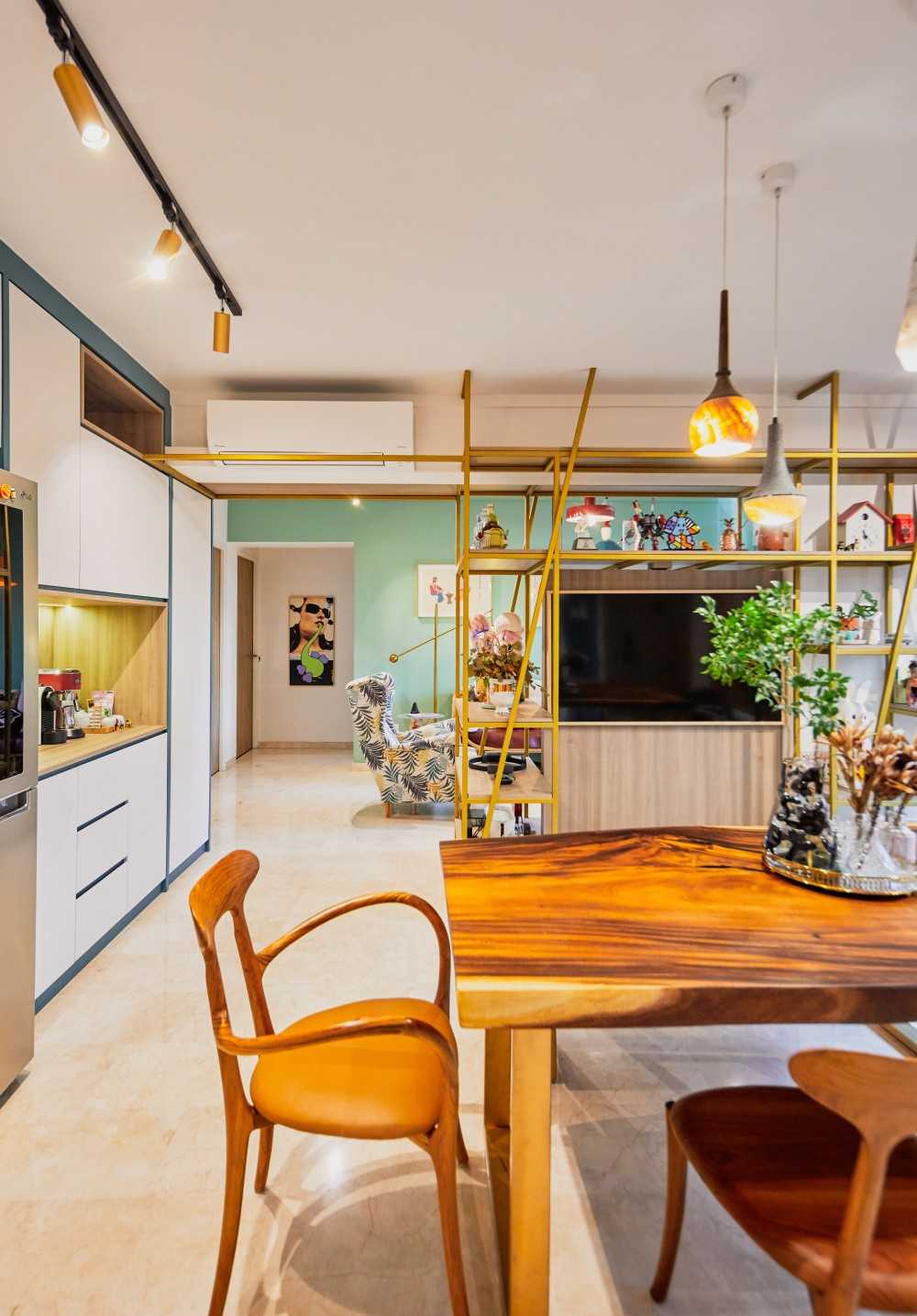 Eclectic Living Room with Marble Floor and TV Console