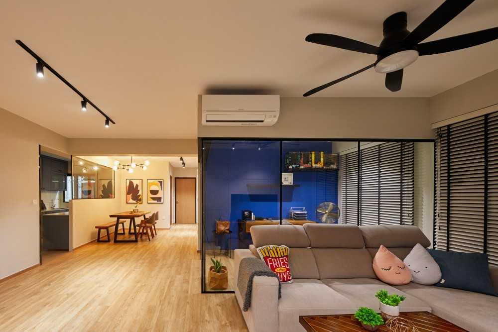 Eclectic Living Room with Vinyl Flooring and Glass Door