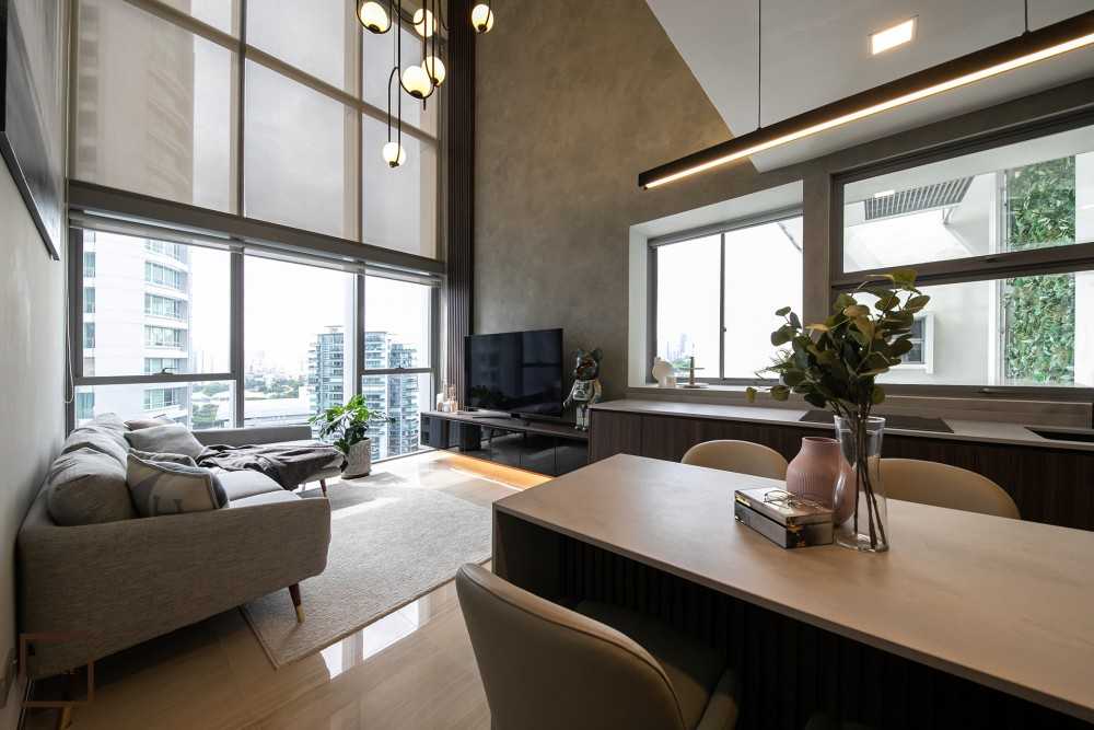 Contemporary Living Room with TV Console and Ceiling Light