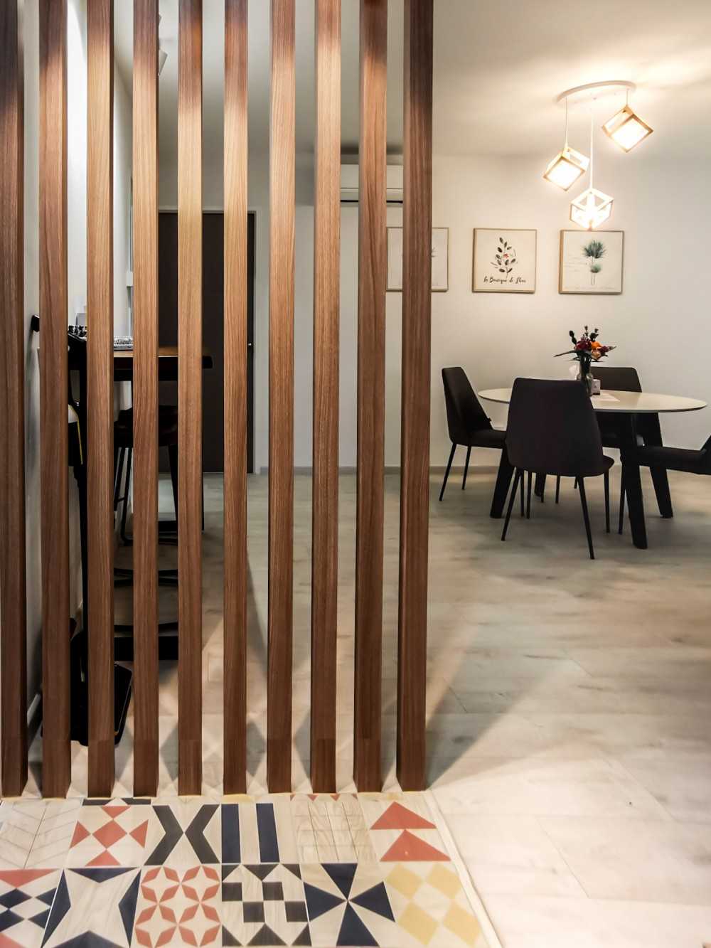 Scandinavian Entryway with Vinyl Flooring and Doormats