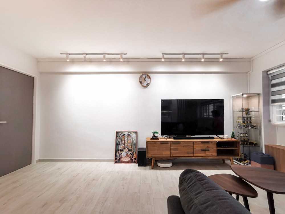Scandinavian Living Room with Vinyl Flooring and TV Console