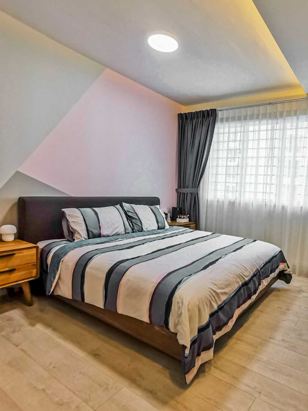 Scandinavian Bedroom with Vinyl Flooring and Feature Wall