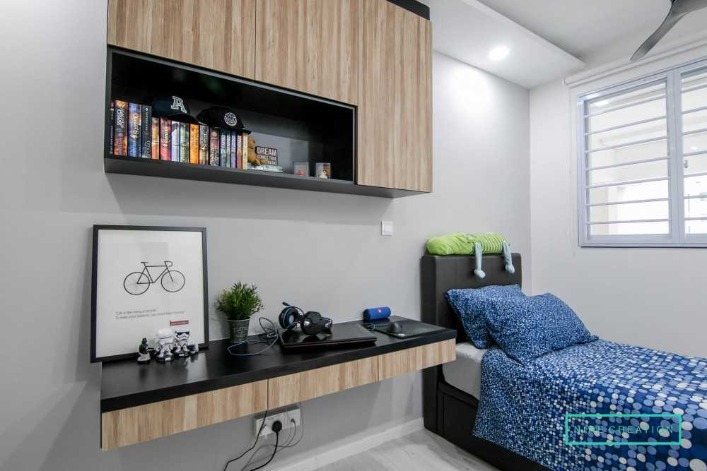 Scandinavian Bedroom with Bookshelf and Vinyl Flooring