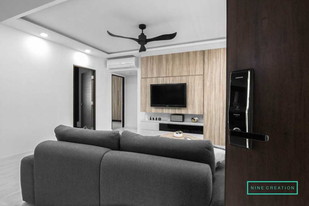 Scandinavian Living Room with Vinyl Flooring and TV Console