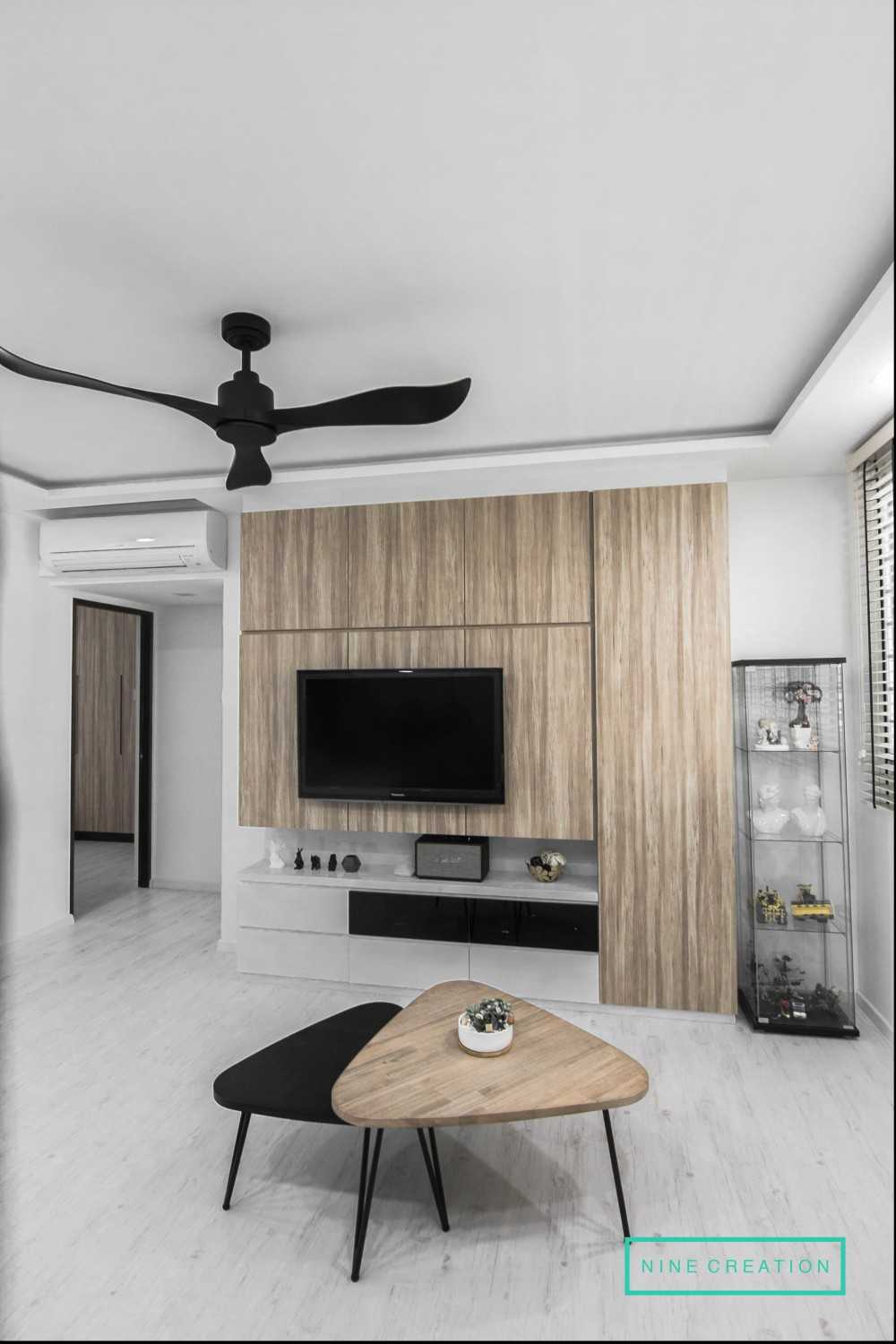 Scandinavian Living Room with TV Console and Feature Wall