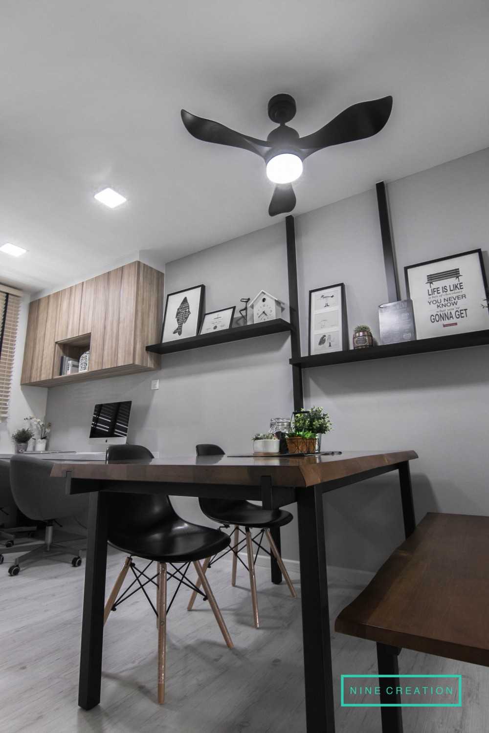 Scandinavian Dining Room with Drop Light and Ceiling Fan