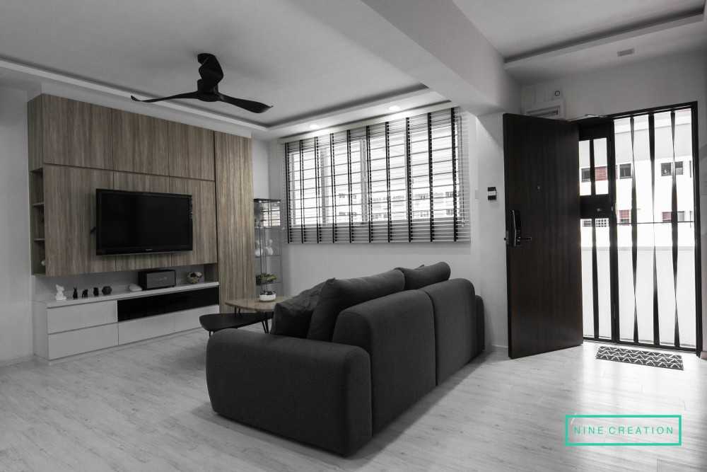 Scandinavian Living Room with Vinyl Flooring and TV Console