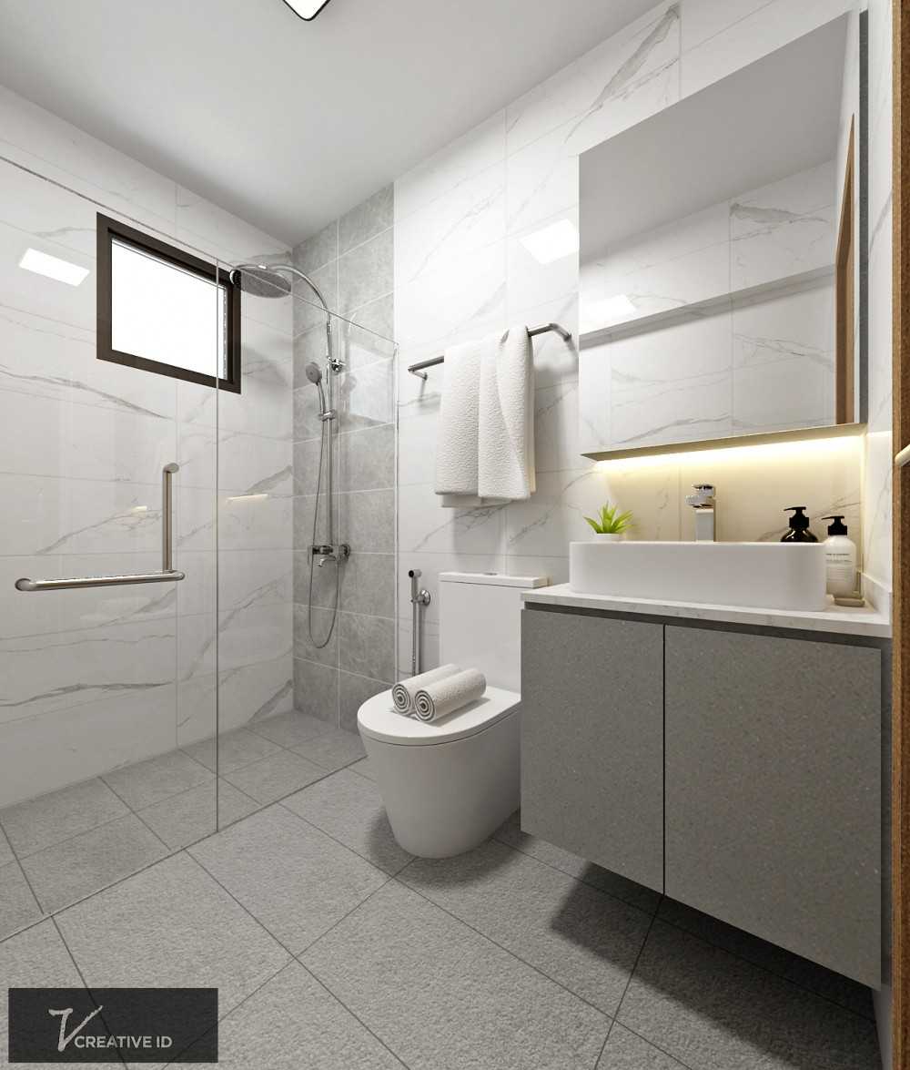 Scandinavian Bathroom with Countertop and Granite Floor
