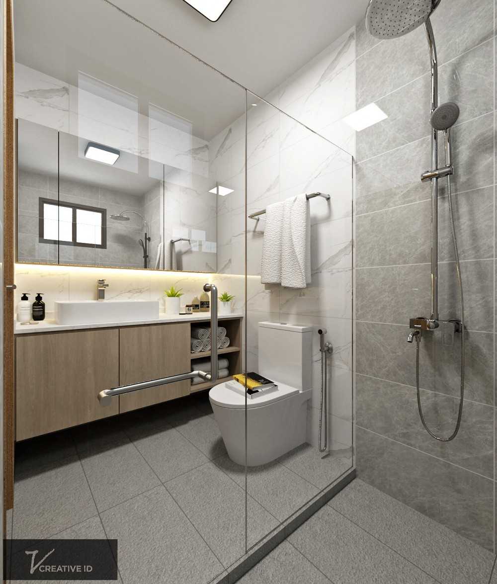 Scandinavian Bathroom with Countertop and Granite Floor