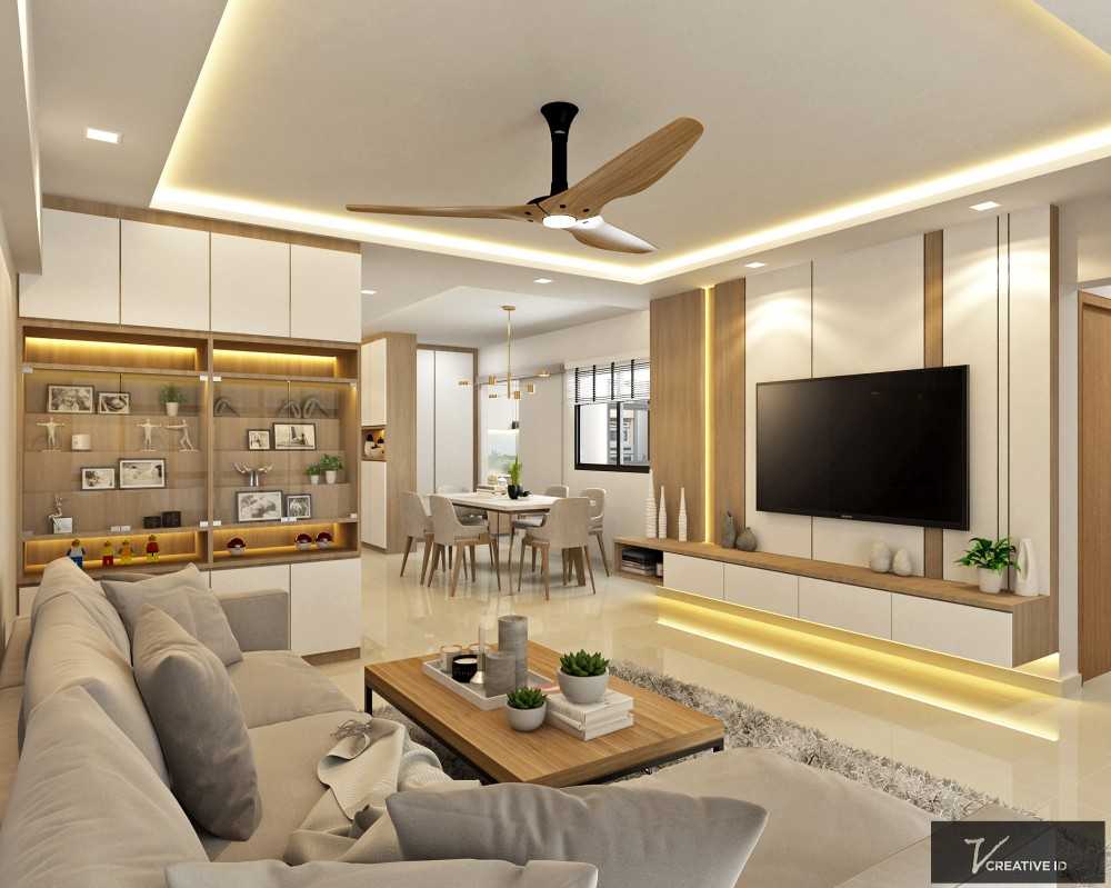Scandinavian Living Room with TV Console and Feature Wall