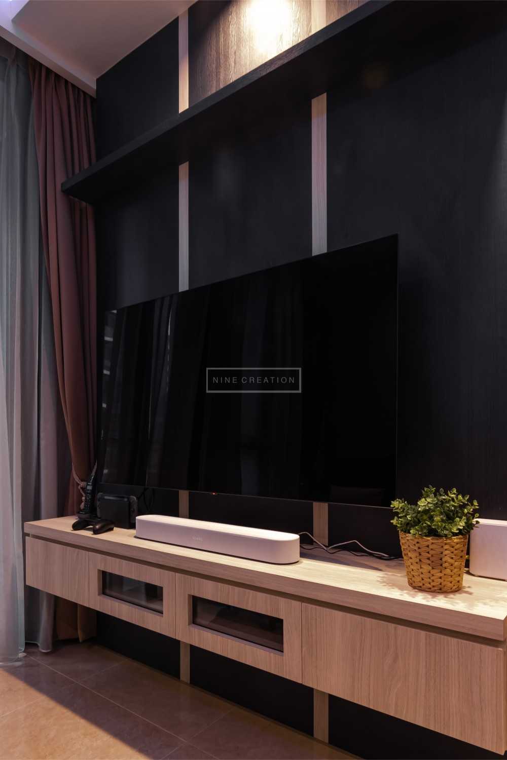Modern Living Room with TV Console and Ceiling Light