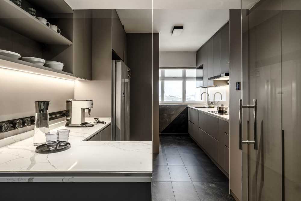Modern Kitchen with Countertop and Glass Door