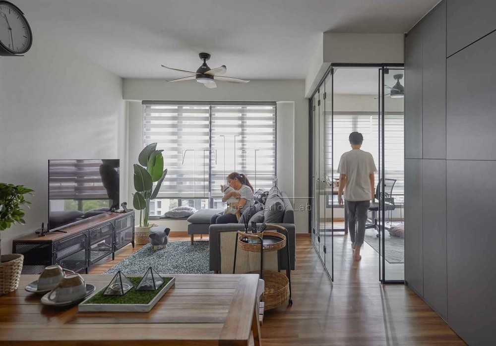 Contemporary Living Room with Wood Flooring and TV Console
