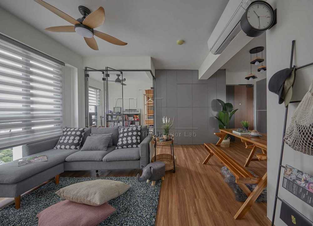 Contemporary Living Room with Wood Flooring and Sofa